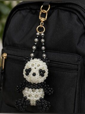 Beaded Panda Figurine with Crystal Display Keychain/Purse Chain